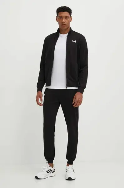 Bavlněná tepláková souprava EA7 Emporio Armani černá barva, PJVRZ.8NPV60