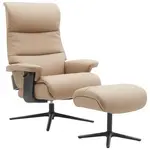 Xora RELAXAČNÍ KŘESLO S TABURETEM, kov, textil, kůže, černá, šedohnědá