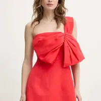 Šaty Bardot červená barva, mini, 58524DB