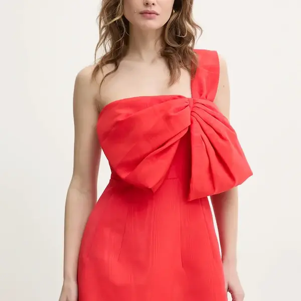 Šaty Bardot červená barva, mini, 58524DB
