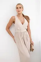 Kesi Włoski Plisovaná viskózová kombinéza béžový