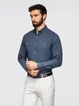 Ombre Men's linen shirt with classic collar and pockets REGULAR FIT - blue