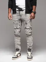 Ombre Men's denim jogger pants with rips and zippers - gray