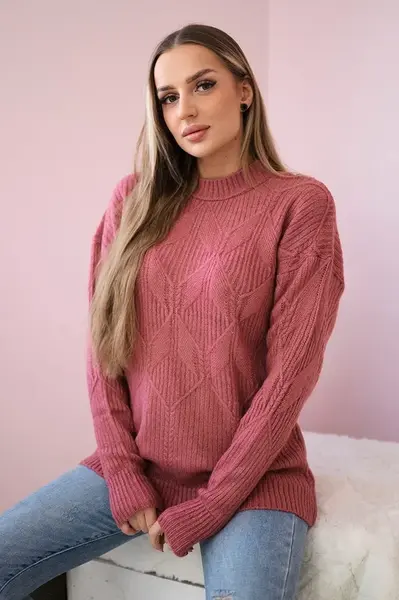 Pullover sweater with fashionable navy pink fabric