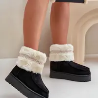 FR1 Dámske Snehule Na Platforme S Kožúškom A Vzorom Čierne Deepanti