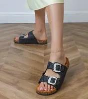 Gemre Čierne šľapky na korkovej podrážke s kamienkami na prackách Tea