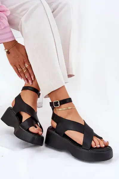 Boto Dámske Sandále Na Platforme A Klíne Eko Koža Čierne Tenzorus