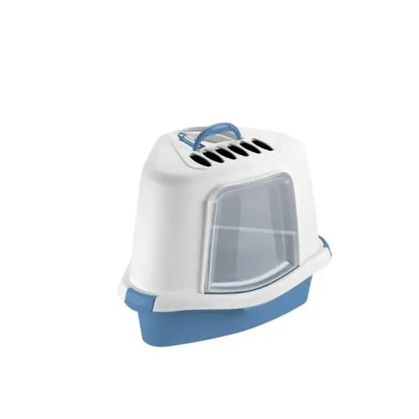 STEFANPLAST Sprint Corner PLUS krytá rohová mačacia toaleta s filtrom nebesky modrá/biela 40x56x40cm