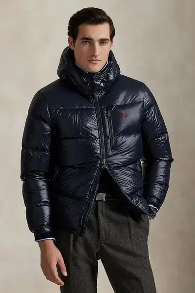 Péřová bunda Polo Ralph Lauren tmavomodrá barva, zimní, 710968281