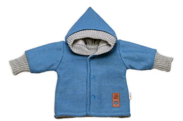 Rastúci obojstranný svetrík s kapucňou Hand Made, modrá-sivá, veľ. 80/86