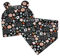 Baby Nellys Dvojvrstvová čiapka s uškami + šatka Palouček, grafit