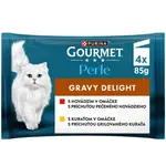 Gourmet Perle Gravy Delight kapsičky pre mačky kura, hovädzie v omáčke 4×85 g
