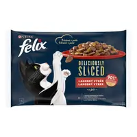Felix Deliciously Sliced kapsičky pre mačky hovädzie, kura, kačica, morka v želé 4×80 g