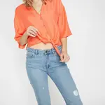 Koton Women's Red Short Sleeve V-neck Tie Waist Shirt