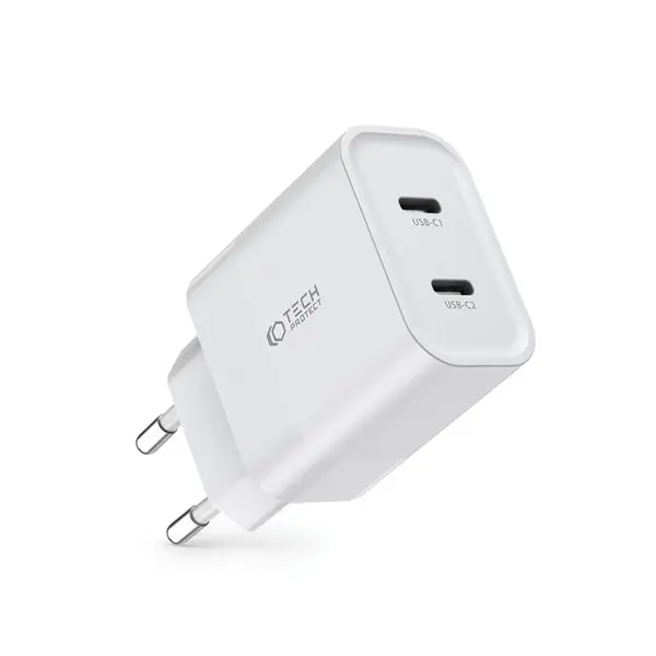 Tech-Protect C20W sieťová nabíjačka 2x USB-C 20W PD, biela