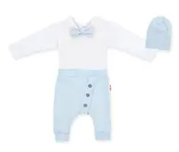 Baby Nellys 3-dielna sada Hubert, body s motýlikom, tepláčiky a čiapka - sv. modrá, veľ.92