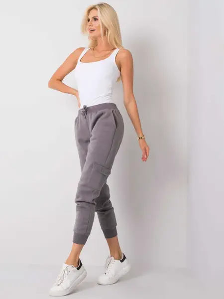 NEBERETE MĚ Šedé bavlněné tepláky se stahovací šňůrkou