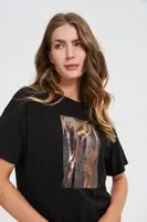 Marisse Cotton T-Shirt With Print, Black