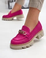 Resti Eco-suede moccasins with gold embellishment in fuchsia Zaffix