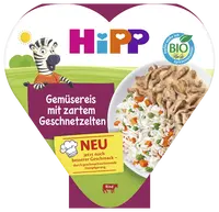 HIPP BIO Ryža so zeleninou a hráškom a jemne nakrájaným hovädzím mäsom 250 g