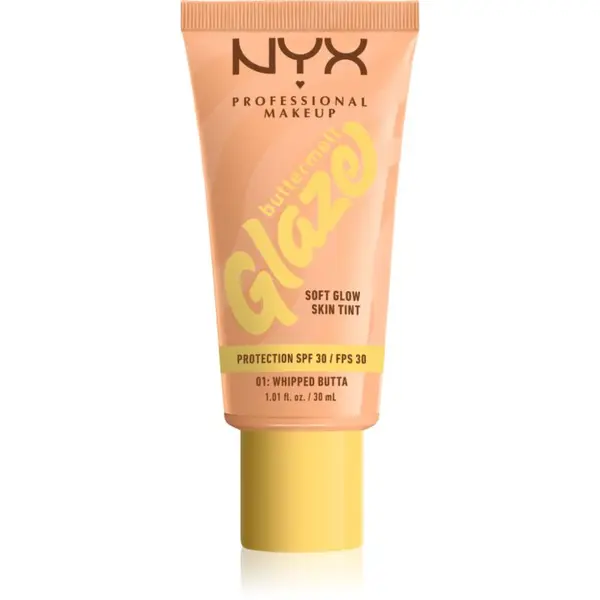 NYX Professional Makeup Buttermelt Glaze rozjasňujúci tónovací fluid SPF 30 odtieň 01 Whipped Butta 30 ml