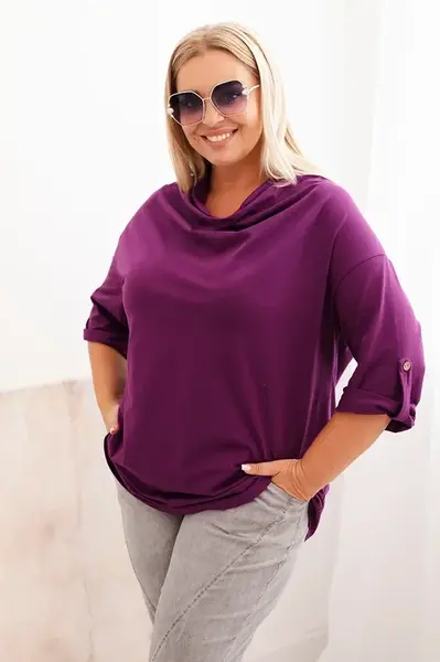 Kesi Włoski Dámska blúzka Plus Size s bavlnou vo voľnom strihu s vodným výstrihom tmavo fialová