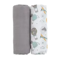 PETITE&MARS Prikrývka bambusová mušelínová Misty Grey Planes 2v1, 120 x 120 cm 2 ks