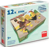 Domáčí zvířátka retro ‒ 12 dřevěných kostek