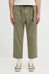 Bavlněné kalhoty Gramicci Loose Tapered Pant zelená barva, široké, medium waist