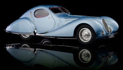 1937-1939 Talbot Lago T150 SS Figoni & Falaschi "Teardrop" Coupe RHD (Right Hand Drive) Blue Metallic with Red Interior 1/18 Diecast Model Car by