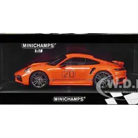 2021 Porsche 911 Turbo S with SportDesign Package 20 Orange with Silver Stripes Limited Edition to 504 pieces Worldwide 1/18 Diecast Model Car by Min