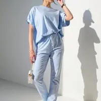 Resti Women's cotton set with short sleeves and straight pants