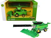 John Deere X9 1000 Tracked Combine with 16-Row Corn Head and Draper Grain Head Green "Replica Play" Series 1/64 Diecast Model by ERTL TOMY