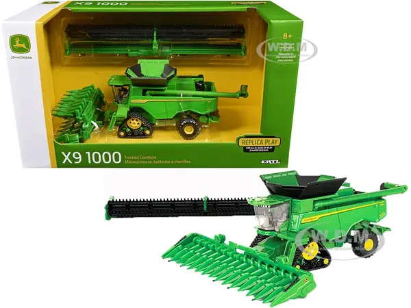 John Deere X9 1000 Tracked Combine with 16-Row Corn Head and Draper Grain Head Green "Replica Play" Series 1/64 Diecast Model by ERTL TOMY