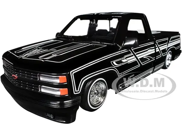 1993 Chevrolet 454 SS Pickup Truck Black with Graphics "Lowriders" "Maisto Design" Series 1/24 Diecast Model Car by Maisto