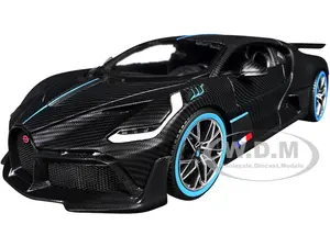 Bugatti Divo Carbon Fiber with Blue Accents "Carbon Series - Bburago 50th Anniversary" 1/18 Diecast Model Car by Bburago