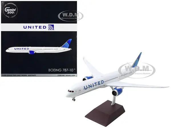 Boeing 787-10 Commercial Aircraft "United Airlines" White with Blue Tail "Gemini 200" Series 1/200 Diecast Model Airplane by GeminiJets