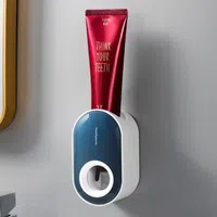 Automatic Toothpaste Squeezer Wall Mounted Toothpaste Dispenser Toothbrush Holder Bathroom Accessories - Blue + White