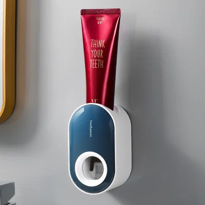 Automatic Toothpaste Squeezer Wall Mounted Toothpaste Dispenser Toothbrush Holder Bathroom Accessories - Blue + White