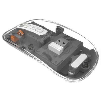 M033 Transparent Wireless Mouse 3 Connection Modes 800/1200/1600 DPI Mute Axis Colorful Breathing Light Effect - Grey