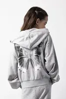 Dětská mikina Coccodrillo šedá barva, s kapucí, s potiskem, RAVE GIRL JUNIOR