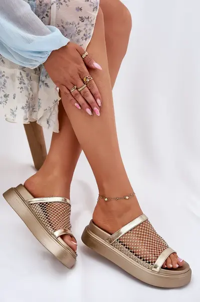 S. BARSKI Zdobené dámske sandále na platforme so sieťkou S.Barski MY51-016 zlaté