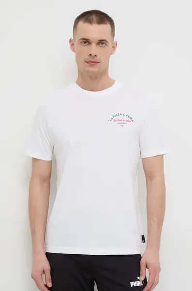 Bavlněné tričko Puma bílá barva, s potiskem, 625415