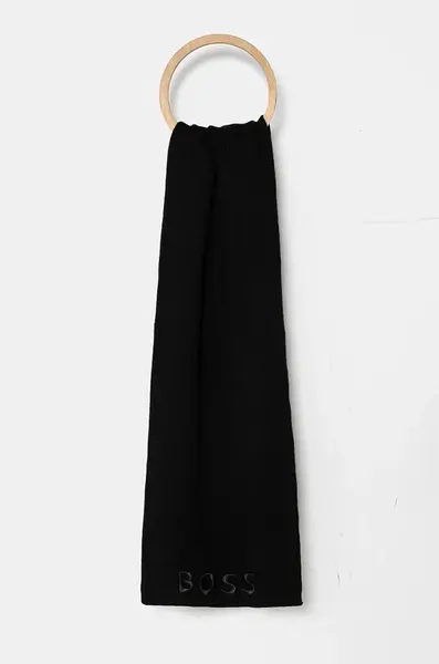 Vlněná šála BOSS černá barva