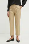 Kalhoty BOSS dámské, béžová barva, jednoduché, high waist, 50540589