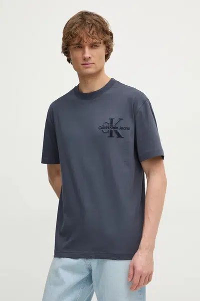 Bavlněné tričko Calvin Klein Jeans modrá barva, s potiskem, J30J327107