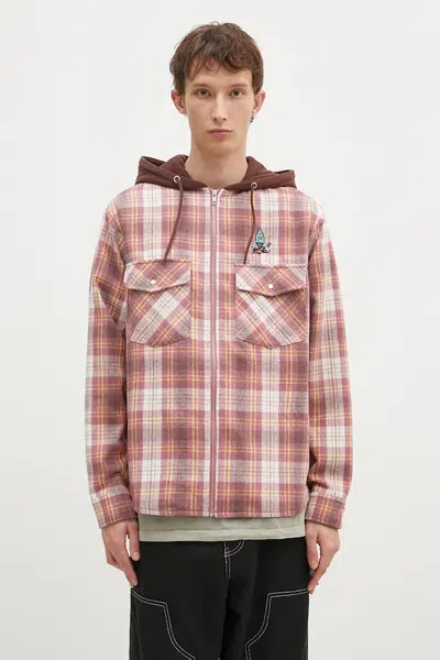 Košile s příměsí vlny ICECREAM Hooded Flannel Zip Through hnědá barva, relaxed, IC24435