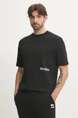 Bavlněné tričko Karl Lagerfeld černá barva, s potiskem, 551230.755192