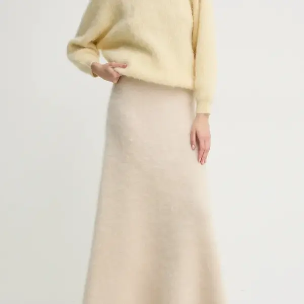 Vlněná sukně By Malene Birger CHRISTINA béžová barva, maxi, áčková, 103027