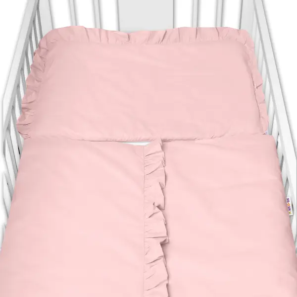 Baby Nellys 2-dílné bavlněné povlečení s volánkem SOFT,  pudrově růžové